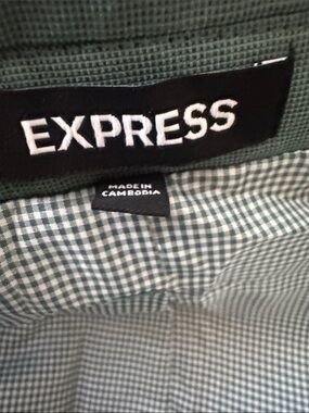 Express Green and White Gingham Collared Shirt